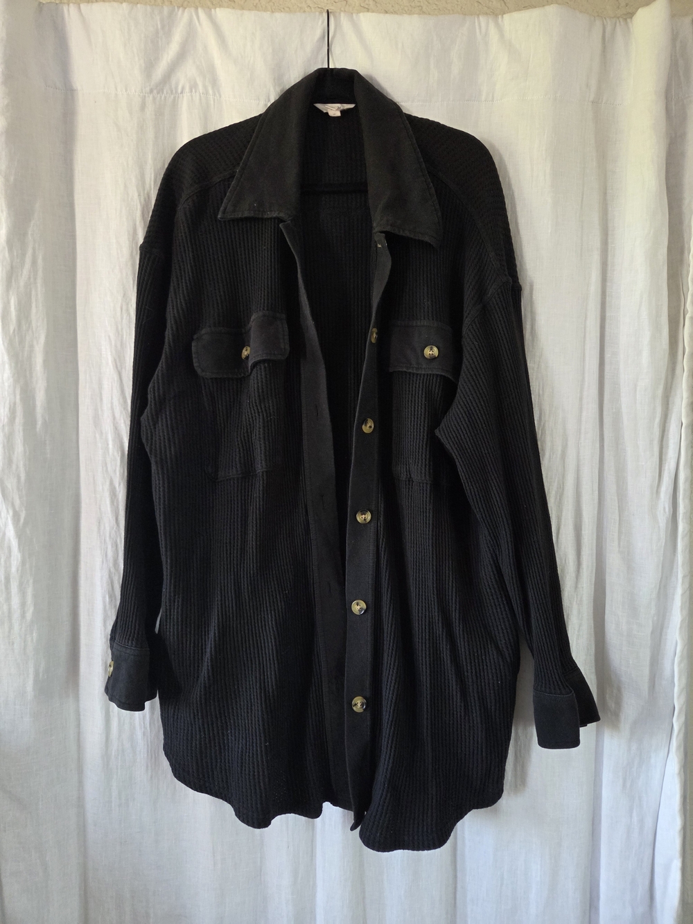 Terra & Sky | Black Oversized Ribbed Button-Up Jacket